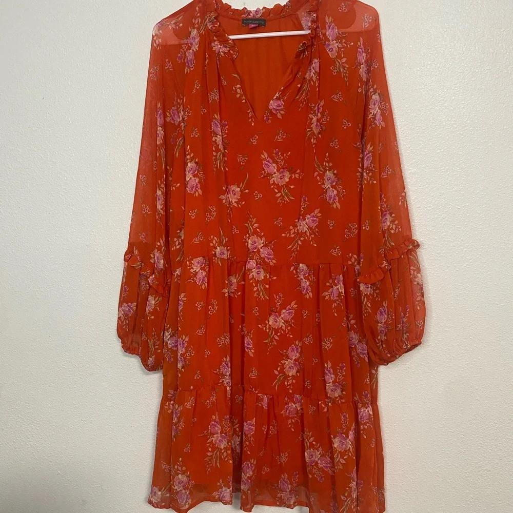 Vince Camuto Vibrant Orange Floral Dress Size XXL